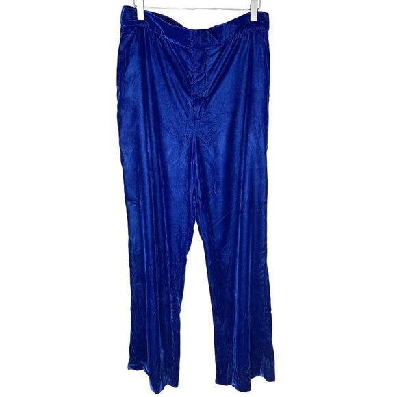 Zara Electric Blue Velvet High Rise Wide Leg Trouser Pants, Size Large - Picture 1 of 7